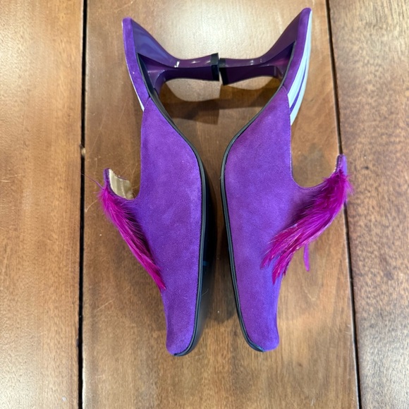 Bisou Bisou Havana - Purple Fuchsia Suede Feather Mules, Women's 8.5 - Picture 6 of 10